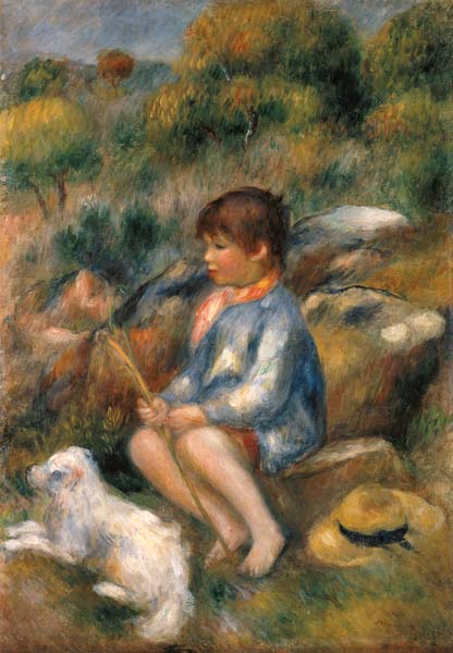 Junge mit seinem kleinen Hund. von Pierre-Auguste Renoir