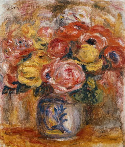 Blumenstrauß in einer blau-weißen Vase von Pierre-Auguste Renoir