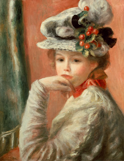 Young Girl in a White Hat von Pierre-Auguste Renoir