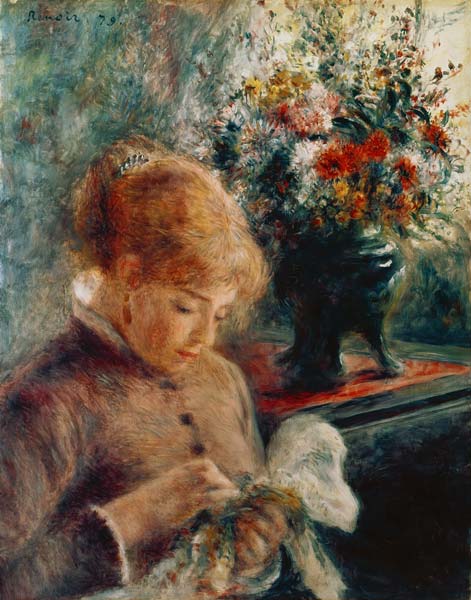 Junge Frau beim Nähen von Pierre-Auguste Renoir