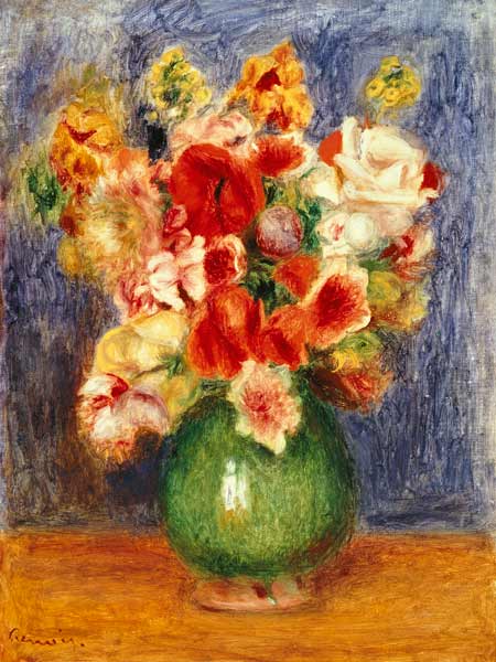Still life with flowers in a green vase von Pierre-Auguste Renoir