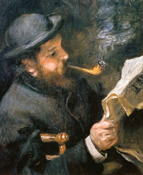 Claude Monet (1840-1926) reading a newspaper von Pierre-Auguste Renoir