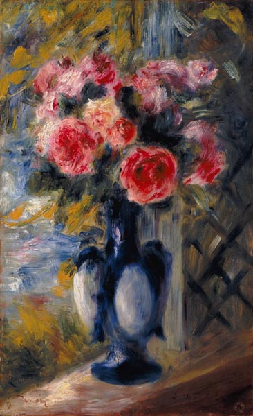 Roses in a Blue Vase von Pierre-Auguste Renoir