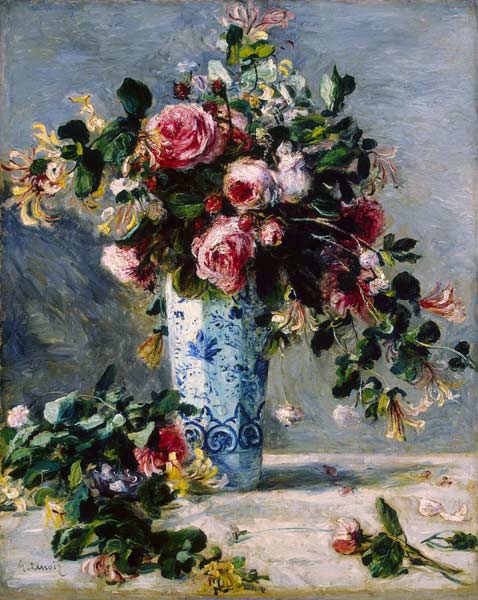 Rosen und Jasmin in einer Delfter Vase von Pierre-Auguste Renoir