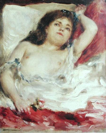 Semi-Nude Woman in Bed: The Rose von Pierre-Auguste Renoir