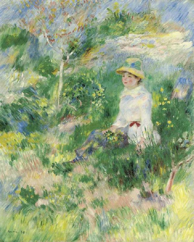 Sommer, junge Frau auf einer Blumenwiese von Pierre-Auguste Renoir