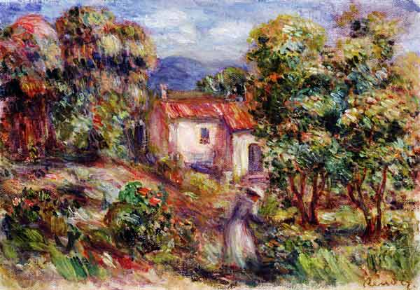 Woman picking Flowers in the Garden of Les Colettes at Cagnes von Pierre-Auguste Renoir