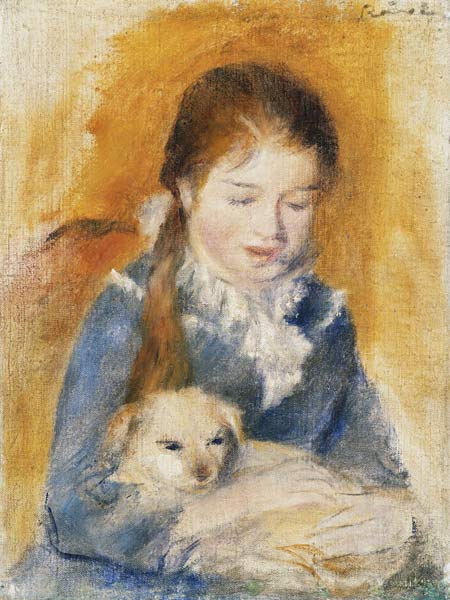 Young Girl with a Puppy von Pierre-Auguste Renoir
