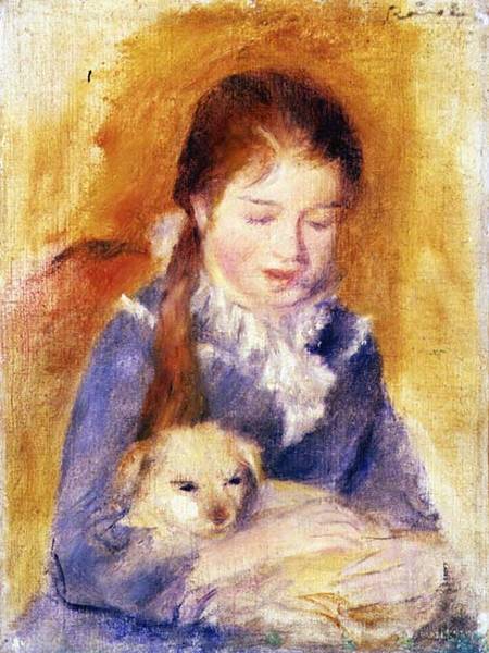 Young Girl with a Dog von Pierre-Auguste Renoir