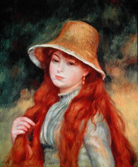Young girl with long hair, or Young girl in a straw hat von Pierre-Auguste Renoir