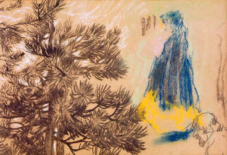 Studienblatt: Nadelbaum, Mädchen im Kapuzenmantel, Porträt eines Mannes von Pierre Bonnard