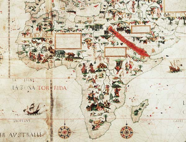 Add 24065: Detail of a map of the world showing Africa von Pierre Descaliers