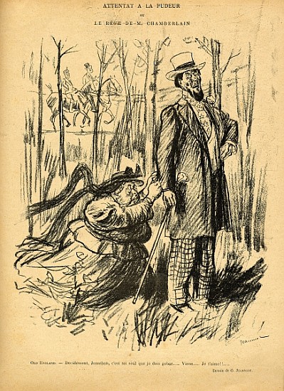 An Assault on Modesty or Mr. Chamberlain''s Dream, from ''Le Rire'', 28th May 1898 von Pierre Georges Jeanniot