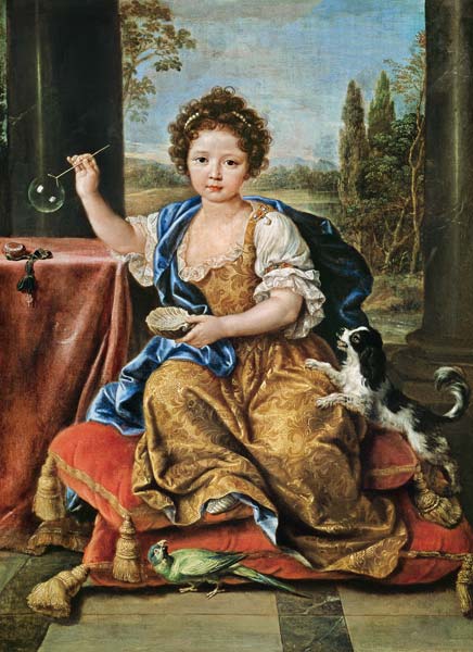 Marie-Anne de Bourbon (1666-1739) Mademoiselle de Blois, Blowing Soap Bubbles von Pierre Mignard