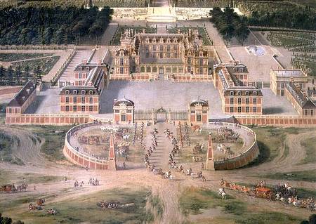 View of the Chateau, Gardens and Park of Versailles from the East, detail of the Chateau von Pierre Patel