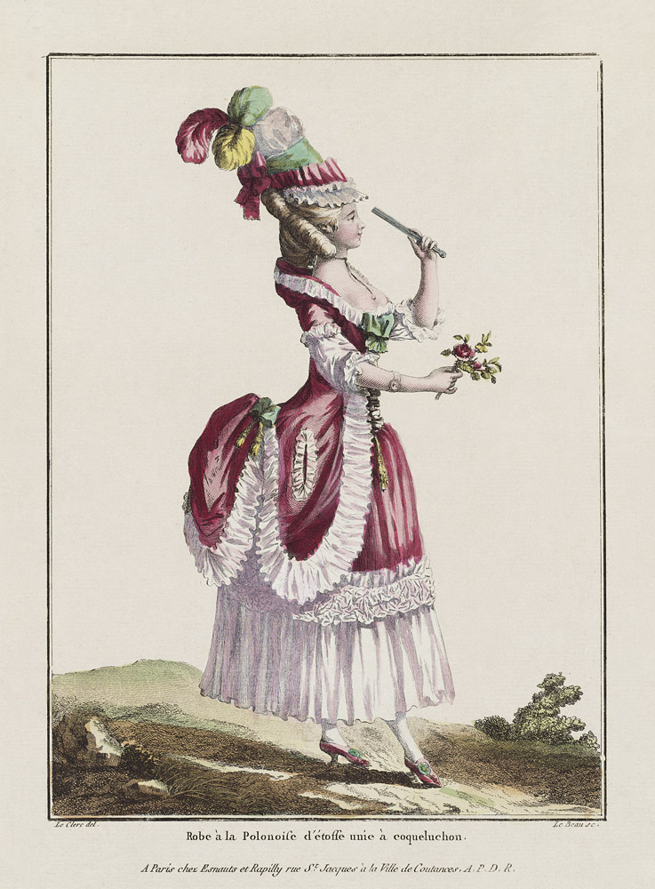 Polonaise Kleid mit Aufbauschung des Rockes. (Aus "Gallerie des Modes et Costumes Francais") von Pierre Thomas Le Clerc