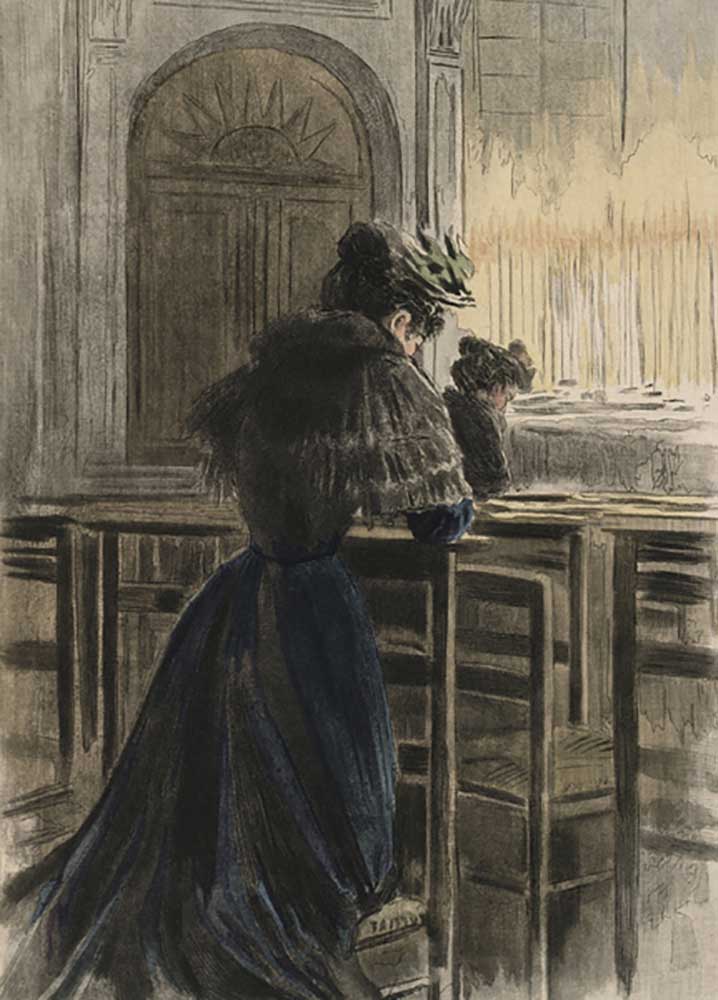 Andachten in der Kirche, Illustration aus La Femme a Paris von Octave Uzanne (1851-1931) 1894 von Pierre Vidal