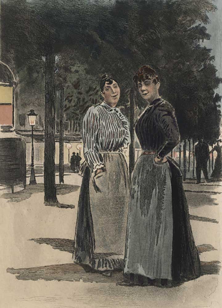 Zwei gewöhnliche Frauen auf dem Boulevard, Illustration aus La Femme a Paris von Octave Uzanne (1851 von Pierre Vidal