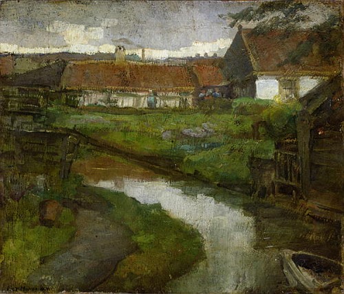 Farmstead and Irrigation Ditch with Prow of Rowboat von Piet Mondrian