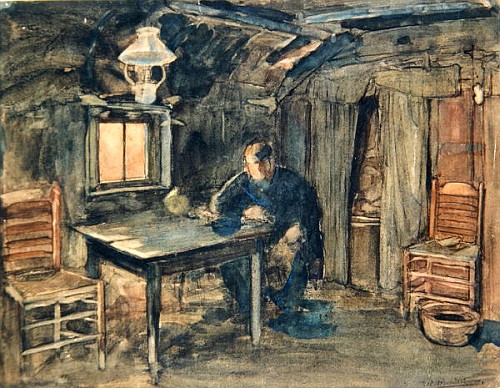 Hannes Van Nistelrode Seated in His Farmhouse von Piet Mondrian
