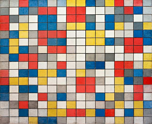 Komposition mit Gitter 9; Schachbrett mit hellen Farben von Piet Mondrian