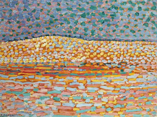 Pointillistische Studie einer Düne, mit leichter Erhebung auf der linken Seite von Piet Mondrian