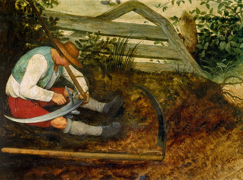 Bauer beim Dengeln seiner Sense von Pieter Brueghel d. Ä.