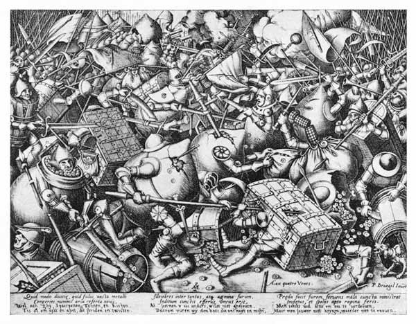 Kampf der Sparkassen gegen die Geldsäcke  (Repro nach Zeichnung von Pieter Bruegel d. Ä) von Pieter Brueghel d. Ä.