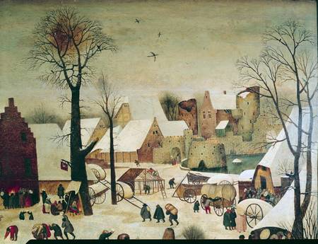 The Census at Bethlehem, detail of the houses and fortifications von Pieter Brueghel d. J.
