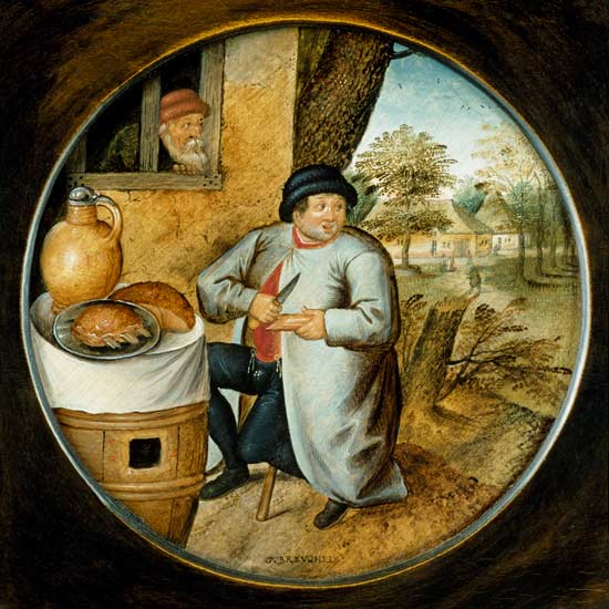 "The Man who Cuts Wood and Meat with the Same Knife" von Pieter Brueghel d. J.