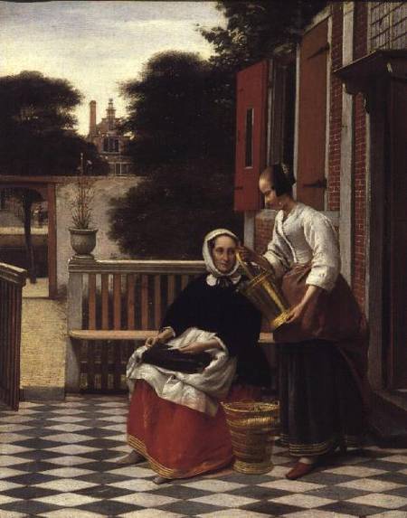Woman and Maid with a pail in a courtyard von Pieter de Hooch