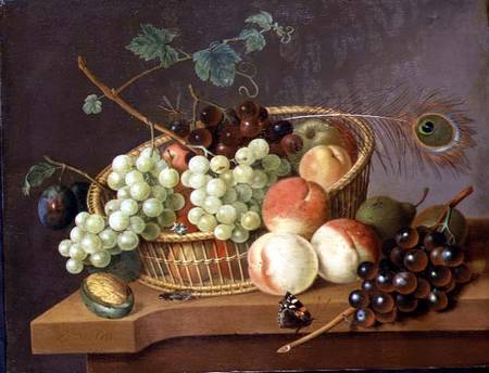 Still Life of Grapes and Peaches in a basket von Pieter Gerardus van Os