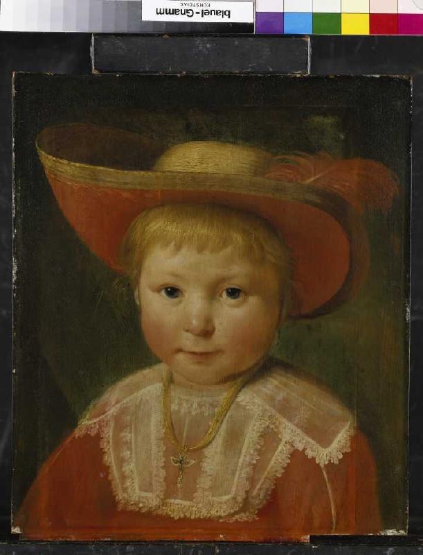 Bildnis eines Jungen mit rotgefüttertem Strohhut von Pieter Claesz Soutman