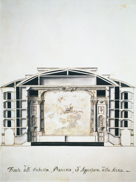 Cross section view of a theatre on the Grand Canal showing the stage and orchest von Pietro Bianchi