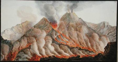 Crater of Mount Vesuvius from an original drawing executed at the scene in 1756, plate 10 from 'Camp von Pietro Fabris