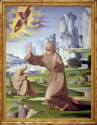 St. Francis Receiving the Stigmata (tempera on panel) (see also 59263) von Pietro Francione