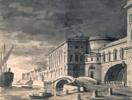 View of the Neva Embankment with the Hermitage Theatre in the centre von Pietro Gonzaga