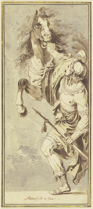 Ein Soldat bändigt ein sich aufbäumendes Pferd von Pietro Palmieri d. Ä.