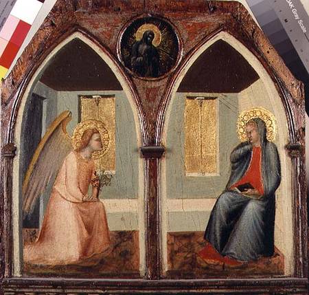 The St. Giusto Polytych, detail showing the Annunciation von Pietro Lorenzetti