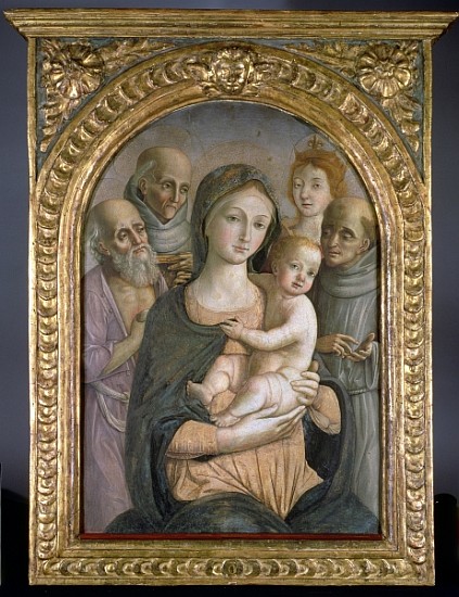 The Virgin and Child with SS. Jerome, Bernardino of Siena, Catherine of Alexandria and Francis, 15th von Pietro di Francesco degli Orioli