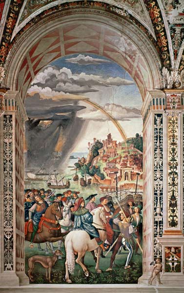 The Departure of Aeneas Silvius Piccolomini for Basel von Pinturicchio