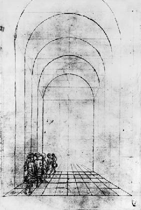 People under an Arch (black & white photoprint)