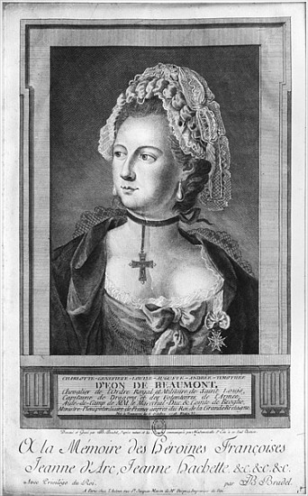 The Chevalier d''Eon, dressed as a woman von P. Jean Baptiste Bradel