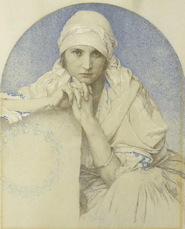 Portrait von Muchas Tochter Jaroslava (Jarca) von Plakatkunst