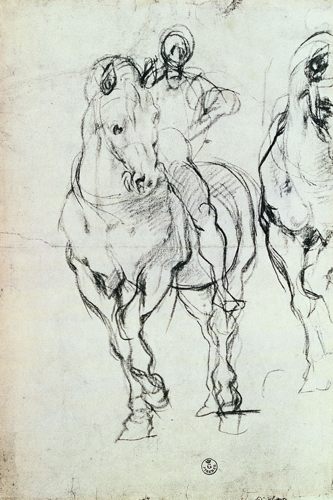 Study of a horseman for 'The Israelites Quenching Their Thirst in the Desert' von Jacopo Pontormo, Carucci da