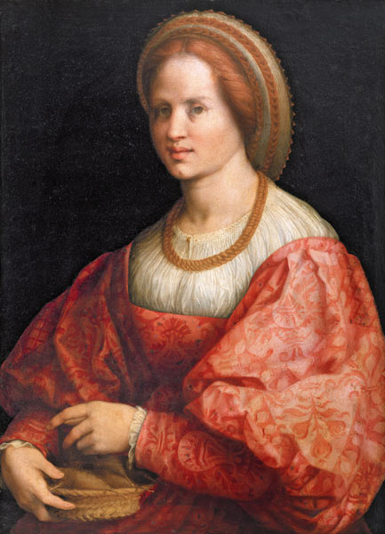 Portrait of a Woman with a Basket of Spindles von Jacopo Pontormo, Carucci da