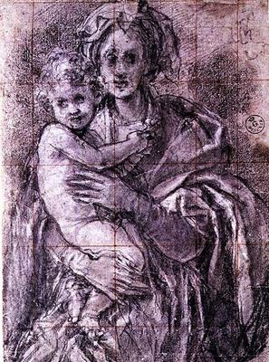Study for The Virgin and Child with St. Joseph and John the Baptist, 1521-27 (black chalk on paper) von Jacopo Pontormo, Carucci da