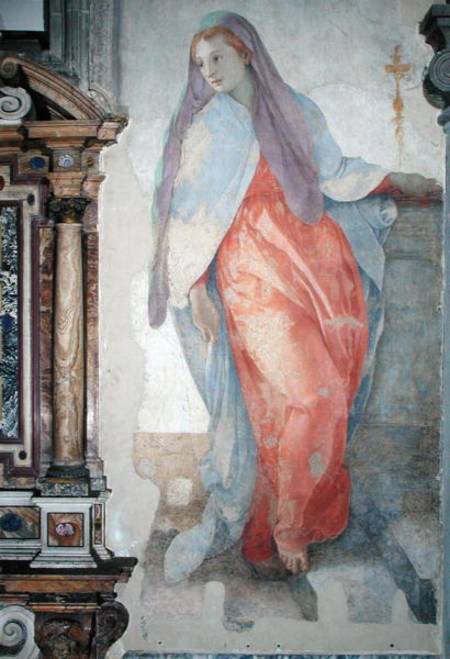 The Visitation, detail of Elizabeth to right of the altar von Jacopo Pontormo, Carucci da