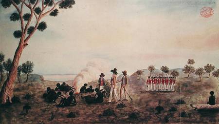 Mr White, Harris and Laing with a Party of Soldiers Visiting Botany Bay Colebee at that Place when W von Port Jackson Painter