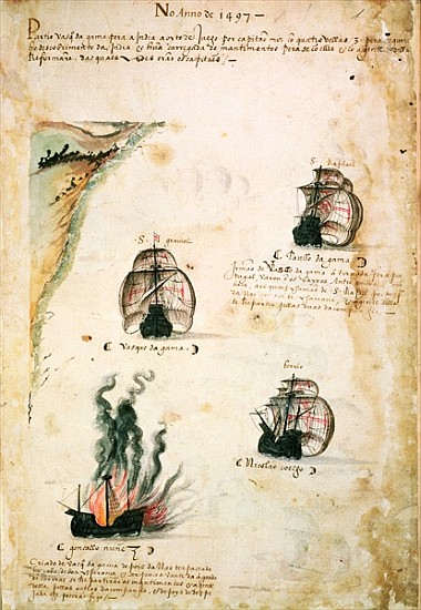 Departure of Vasco da Gama (c.1469-1524) in 1497, from ''Libro das Armadas'' von Portuguese School